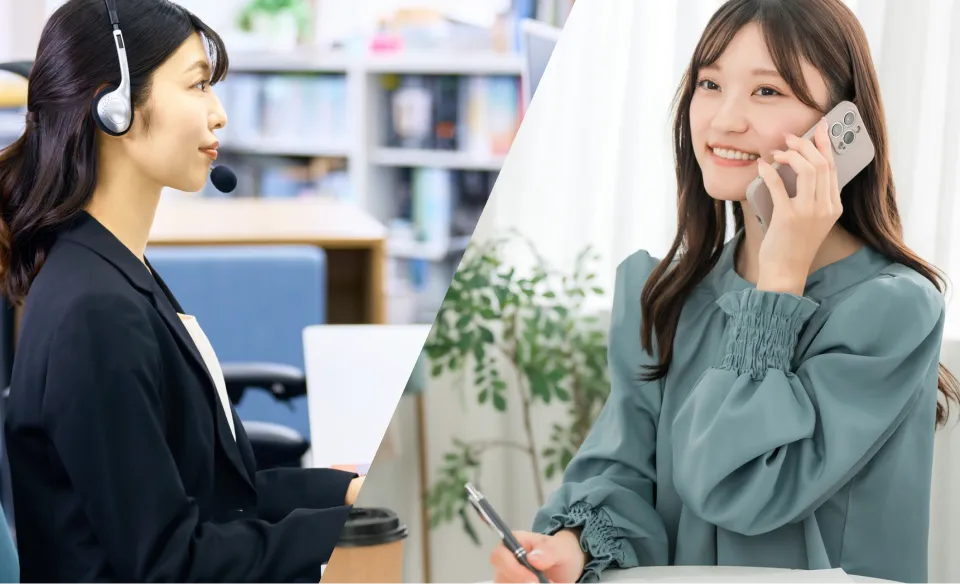 引き戸レールの在庫をホームセンターのコールセンターに女性が問い合わせている様子
