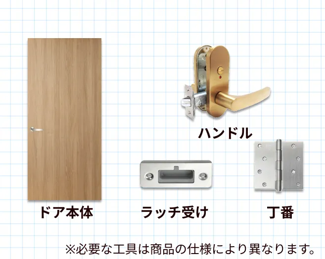 開き戸の交換に必要な工具と部材一覧