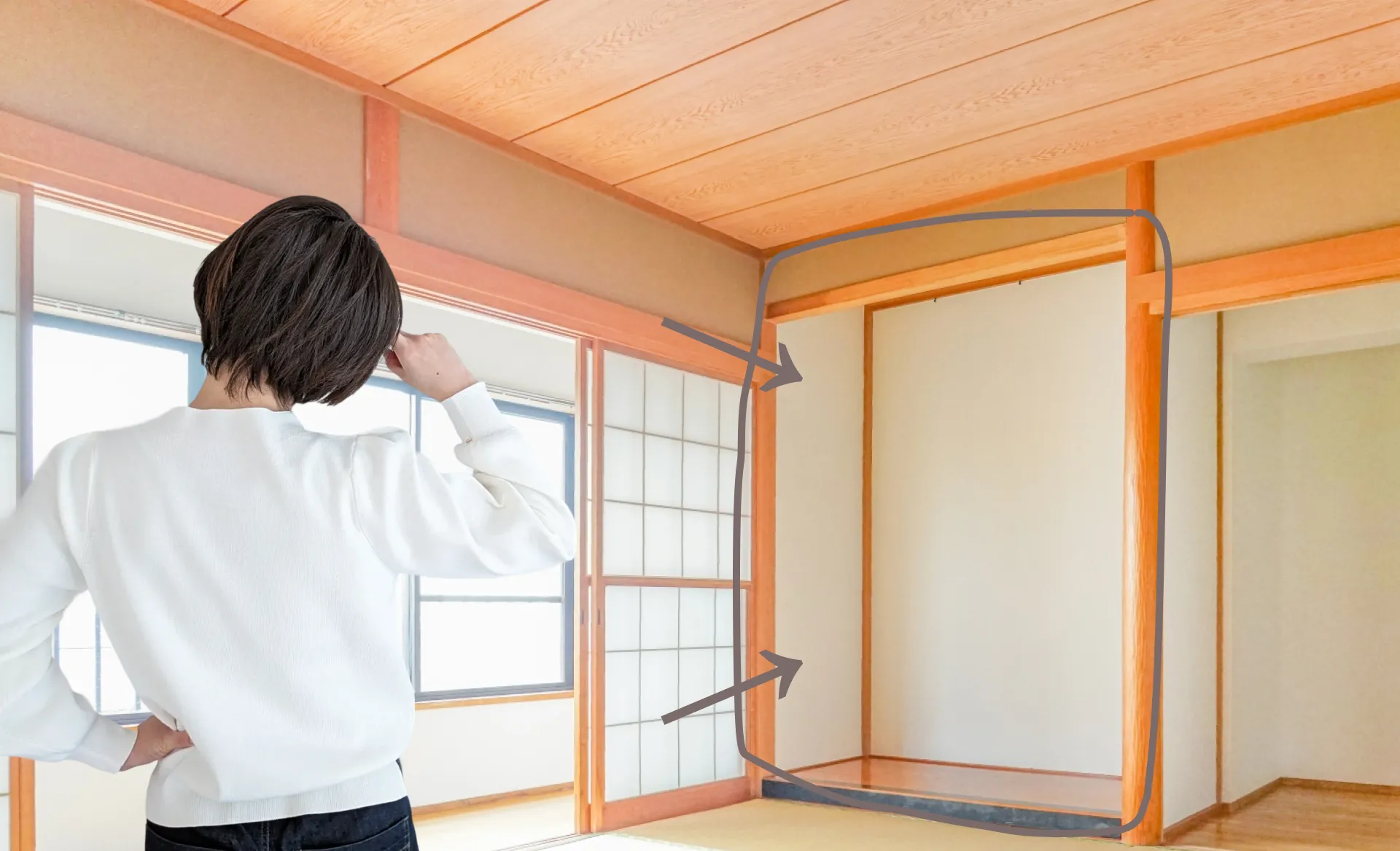 使われていない床の間を前に、活用方法に悩む和室の様子