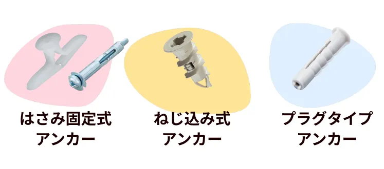 下地がない壁に使う石膏ボードアンカーの種類とはさみ固定式・ねじ込み式・プラグタイプ
