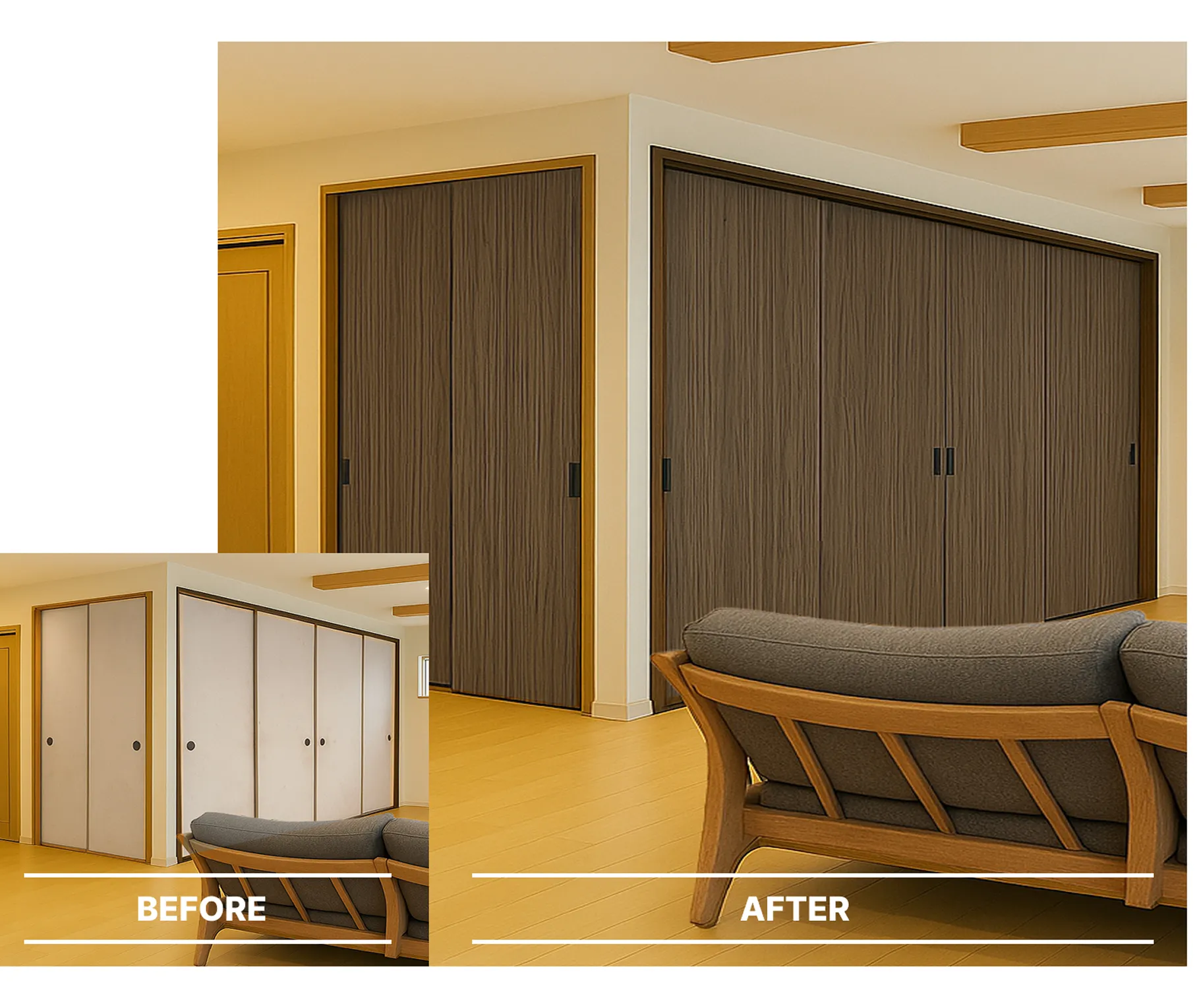 ふすまリフォームドアライト施工事例｜和室になじむ引き戸風デザイン