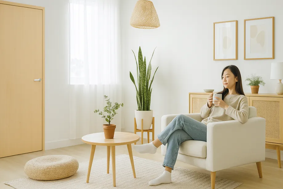 明るい北欧モダンに調和するナチュラルドア