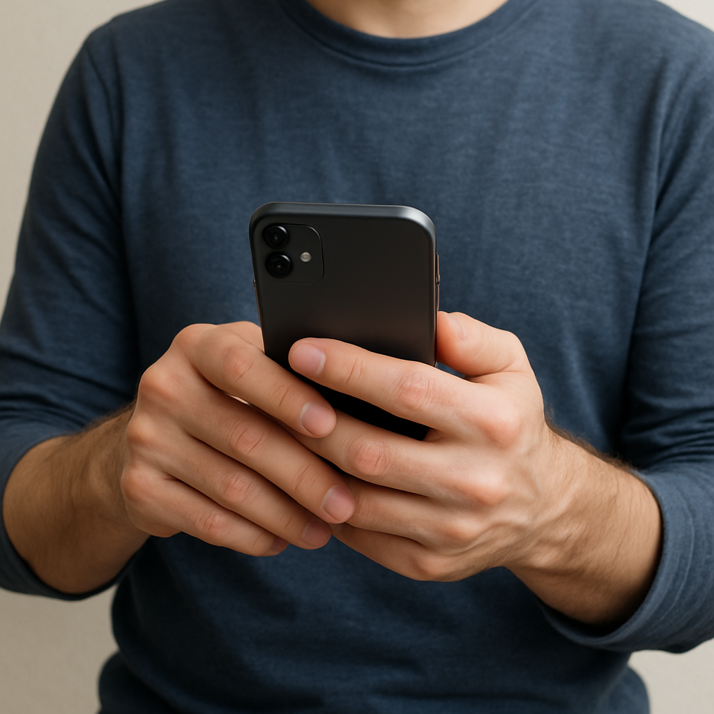 手軽に採寸入力できる採寸システム。スマートフォンを持つ女性の画像